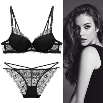 Victoria palace lace bra set new small breast push up underwear women's thin underwear black bra anti-sagging bra set black 75b 34