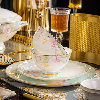 Qingqing bone china bowls and plates household rice bowls soup bowls noodle bowls tall bowls eating tableware jingdezhen high-looking tableware set luoying colorful 4.5-inch tall bowls 10 pieces