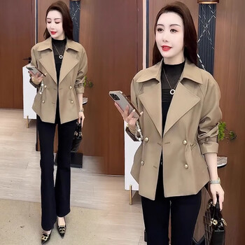Xin yimei short windbreaker jacket for women 2025 spring and autumn new style french style waist slimming fashion design casual top khaki m 80-105 pounds to wear