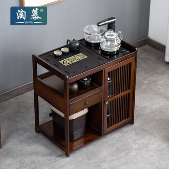 Taomu new chinese style mobile tea table household small tea table living room solid wood tea cart balcony coffee table kettle integrated tea cabinet solid wood 63 long window flower plastic rattan door + movable cover