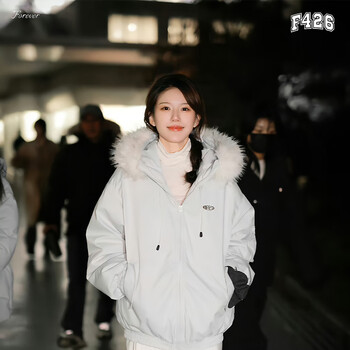 F426 zhao lusi's same style new national standard 90 velvet thickened large fur collar workwear parka down jacket white gray ready stock s