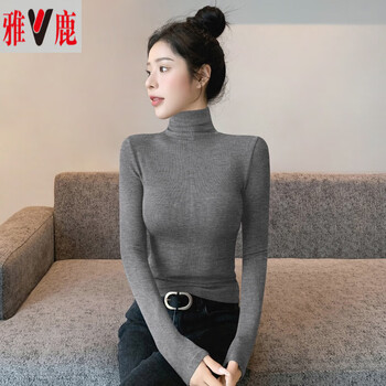 Yalu turtleneck bottoming shirt for women 2025 new autumn and winter german velvet thickened inner with slim fit black knitted long-sleeved top dark gray turtleneck style s suitable for people under 90 pounds
