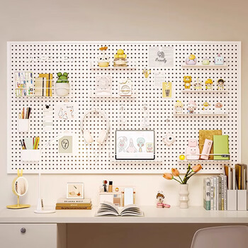 Yuxinxu home perforated board storage rack wall storage rack study dormitory wall metal punched board wall hanging board display rack width 40*height 200 30 hooks white