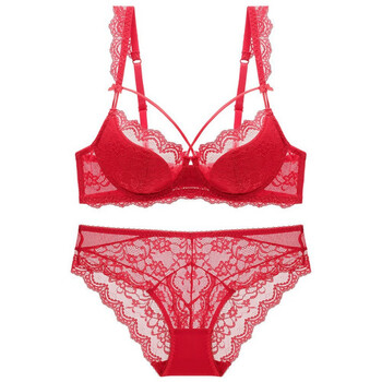 Ancient and modern (gujin) european and american sexy lace underwear, thin cotton, big breasts, small and large size underwear, breast-retracting anti-sagging bra set, red 85c