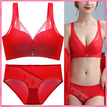 Victoria palace ben ming nian underwear bra set sexy wireless underwear push-up nipple bra sexy lace bra red gift box set 70a 32a= medium thick