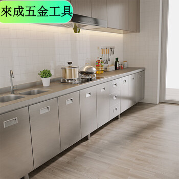 Overall stainless steel cabinet 304 steel diamond-shaped corner cabinet kitchen cabinet storage integrated sink stove cabinet 0.8m double door flat cabinet 304 steel plus