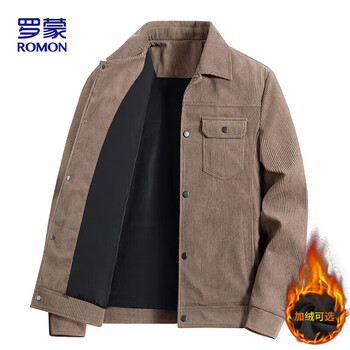 Romon jacket men's autumn trendy lapel solid color top business executive corduroy jacket men 2270 khaki xl