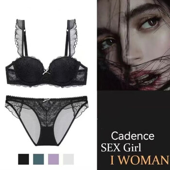 Victoria palace sexy bra high-end bra set sexy lace bra push-up bra set black set 75b 34