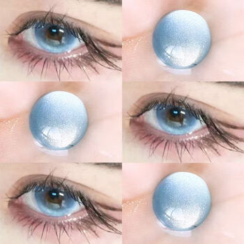 Ovolook blue contact lenses half-year disposable new size diameter sandwich myopia degree color contact lenses official authentic psychedelic shampoo blue 14.2mm (free care solution + mirror box) / gift box 0 degrees