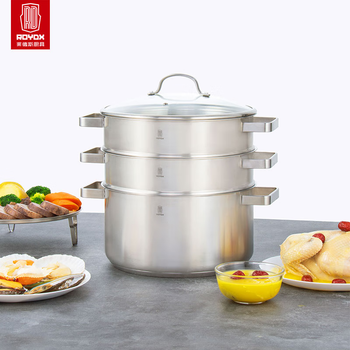 Ryders 28cm deep soup pot steamer steamer 4-piece set household 304 stainless steel multi-layer steaming and cooking integrated pot steaming and cooking integrated pot 3 layers 30cm