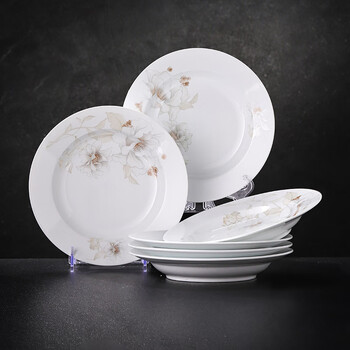 Jingdezhen (jdz) ceramic household plates healthy white porcelain 8-inch deep plate set 6-piece dish set with fragrance and charm