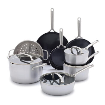 Greenpan 5-layer stainless steel 12-piece ceramic non-stick cookware set, universal for induction cookers, oven safe