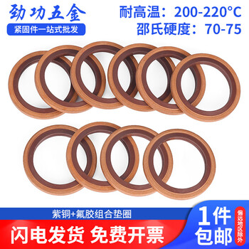 Jinggong (jinggong) copper fluorine rubber combination gasket jb982-77 quenched nitrile o-ring seal oil seal plate with high temperature resistance 6-60mm inner diameter 14mm (5 pieces)
