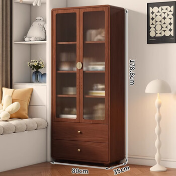 Yimi yichen solid wood bookcase dust-proof glass door cream style bookshelf floor-standing children's light luxury high-end combination cabinet student storage cabinet five-layer long 80cm bookcase changhong glass