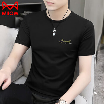 Miiow men's short-sleeved t-shirt modal cotton seamless round neck quick-drying half-sleeved summer thin high-end t-shirt top base black xl 135~150 catties