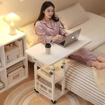 Lunar exploration bedside table movable lifting computer table student simple desk bedroom home bed study table desk simple model 60*40 warm white (picture 2