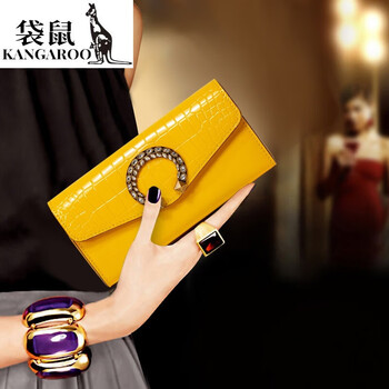 Kangaroo high-end genuine leather long hand wallet, yellow fortune wallet, diamond-encrusted crocodile pattern bright leather banknote holder to hold mobile phone, yellow - first layer cowhide, high-end hardware