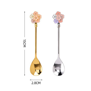 Guai 304 stainless steel coffee spoon long handle mixing spoon small spoon exquisite and beautiful household oatmeal dessert yogurt spoon 304 korean cherry blossom spoon-short style 2 pieces (gold + silver)