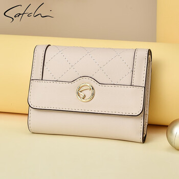 Sachi women's bag short wallet genuine leather tri-fold coin purse 2026 new official authentic wallet card bag small wallet women's off-white official authentic/s.f. shipping