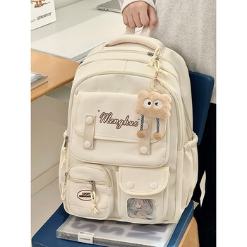 Jungle bird college style cute large capacity school bag female elementary school good-looking backpack junior high school girls high school student backpack white biscuit pendant + 1 star badge
