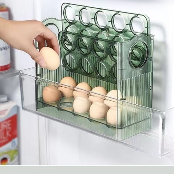 Jie yintong egg storage box refrigerator side door egg tray artifact reversible kitchen storage and organizing special fresh box light luxury green (1 pack) automatic flip