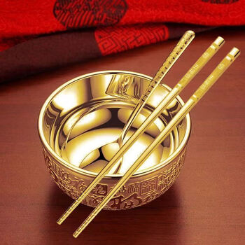 Huanjin jinbao baifu gold bowls and chopsticks three-piece set gold-plated spoons and chopsticks rich sand gold gold baifu 3-piece set 15 pieces after 10% discount