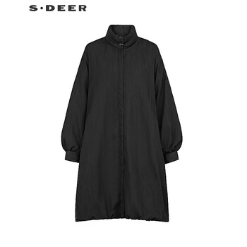 S.deer women's down jacket fashionable stand collar contrast letter cocoon down jacket s24482416 black/91 s