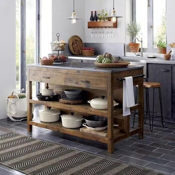 Ling yuxun customized center island kitchen american solid wood retro storage cabinet mobile narrow sideboard kitchen counter kitchen in operation solid wood countertop 140*60*85cm 3 drawers without doors