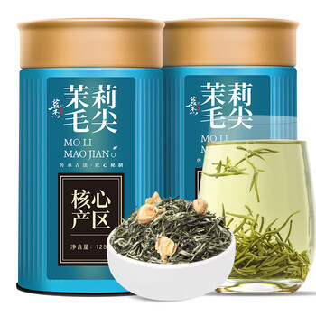 Mingjie jasmine maojian spring tea mingqian jasmine tea alpine green tea canned fresh fragrance type jasmine maojian 125g*2 cans