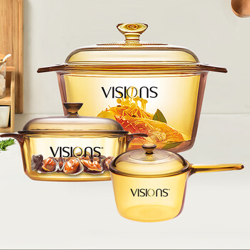 Corning (visions) pot set crystal clear glass soup pot stew pot 1.25l + single handle 1.6l + 3.2l three-piece set