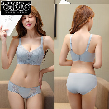 Modal thin cup wireless push up bra women's lace sexy comfortable adjustable side bra set blue 70a/32ab through cup (thin cup)