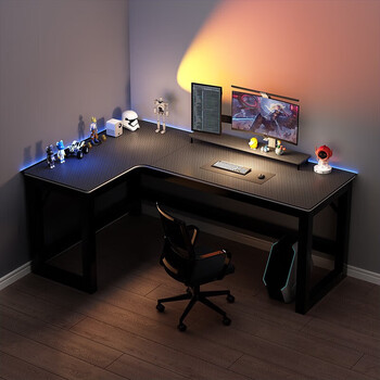 Minyu corner computer desk desktop double gaming home desk bookshelf integrated bedroom table corner office game table carbon fiber + black frame left style 120*80