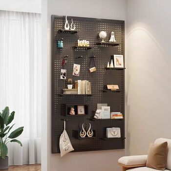 Fantasy framed perforated board hardware tool display rack porous hanging board mobile phone accessories jewelry rack wall shelf 40*100cm free 10 hooks thickened frame black perforated board