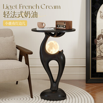 First sight of the creative side table in the living room next to the sofa in the fulu small coffee table in the antique style high-end art light luxury small table shelf fulu auspicious night light side table black