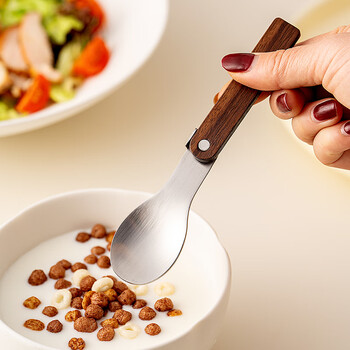 Onlycook foldable portable fork spoon set walnut handle 304 stainless steel outdoor camping tableware 304 steel black walnut-spoon/1