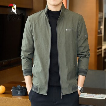 Woodpecker 2025 spring and autumn new stand collar jacket men's casual dad wear middle-aged jacket men's outerwear spring men's wear dark green 811 xl