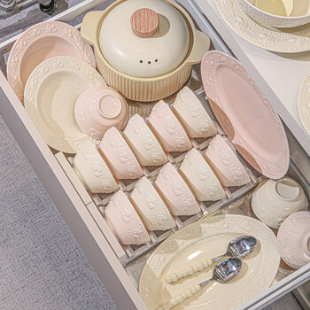 Kitchen tableware complete set of high-value embossed bowls and plates, gift bowls and bowls set, 18 pieces of roses, gift box