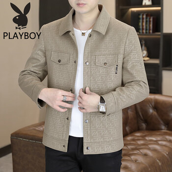Playboy velvet thickened jacket men's 2025 spring and autumn new coat youth lapel casual cotton coat winter 8358 khaki xl