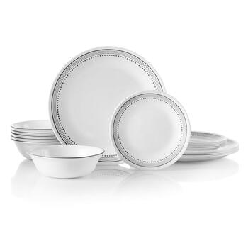 Corelle imported 18-piece tableware set, gray round glass tableware, lightweight and durable for 6 people, mystic gray 18-piece set