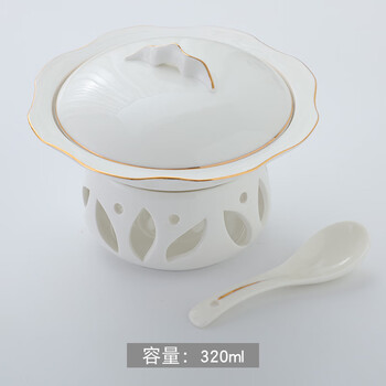 Pupan stew pot, ceramic gold-rimmed bird's nest fish maw, liao ginseng cup, sea cucumber, abalone and rice fin cup with covered bowl, one candle for heating, gold-rimmed 8-inch butter dish + large magnolia stove 320