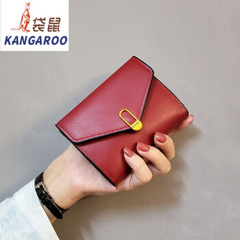 Kangaroo women's wallet ins2025 chinese valentine's day japanese and korean simple women's short three-fold small bag european and american coin purse card holder wallet flagship-red