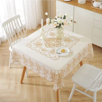 Square tablecloth waterproof and anti-scalding waterproof tablecloth square anti-scalding eight immortals tablecloth oil-proof and no-wash small square tea butterfly gold 100*100cm (applicable to square tables under 70)