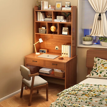 First forest computer desk desk bookshelf integrated table home study desk writing desk bedroom student writing desk small apartment table three-layer single table haze walnut color 70cm self-assembly (free installation tools + installation drawings/videos)