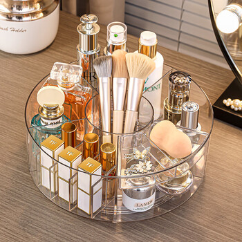Kaman high-looking desktop cosmetics storage box new skin care products transparent dressing table internet celebrity lipstick rotating storage rack 360 rotation transparent 1 piece