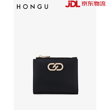 Hongu (hongu) new fashionable women's leather mini thin multi-card slot wallet, jet black