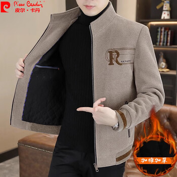Pierre cardin 2025 spring new cotton thickened stand collar gold mink fur jacket men's korean style short wool jacket khaki color cotton thickened l 115-130 jin
