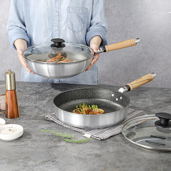 Hokurikualumi made in japan, originally imported medical stone non-stick cookware, wok and frying pan two-piece set, universal for gas induction cooker, 30cm wok + 28cm frying pan, 2-piece set