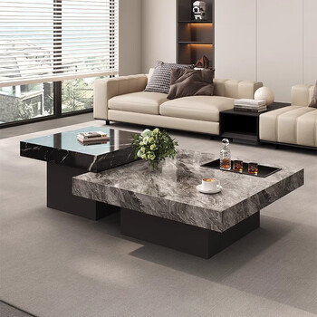 Mengsha ju italian minimalist slate coffee table modern simple marble small apartment living room home high-end square high and low combination 60*60*45cm single side table (color can be changed)