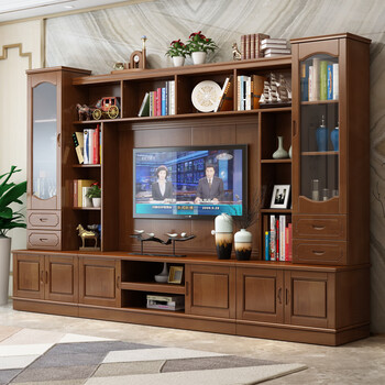 Solid wood tv cabinet combination wall cabinet modern chinese style multi-functional living room video cabinet storage wine cabinet tv background cabinet 2018#1.8m tv cabinet (matching shot) assembly