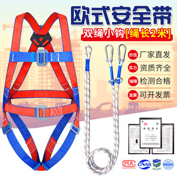 Xinbaolin high-altitude work full-body safety belt safety rope anti-fall polypropylene european-style safety belt five-point safety belt. for large quantities, please consult customer service. european-style five-point double small hook 2 meters (shipped from beijing warehouse)